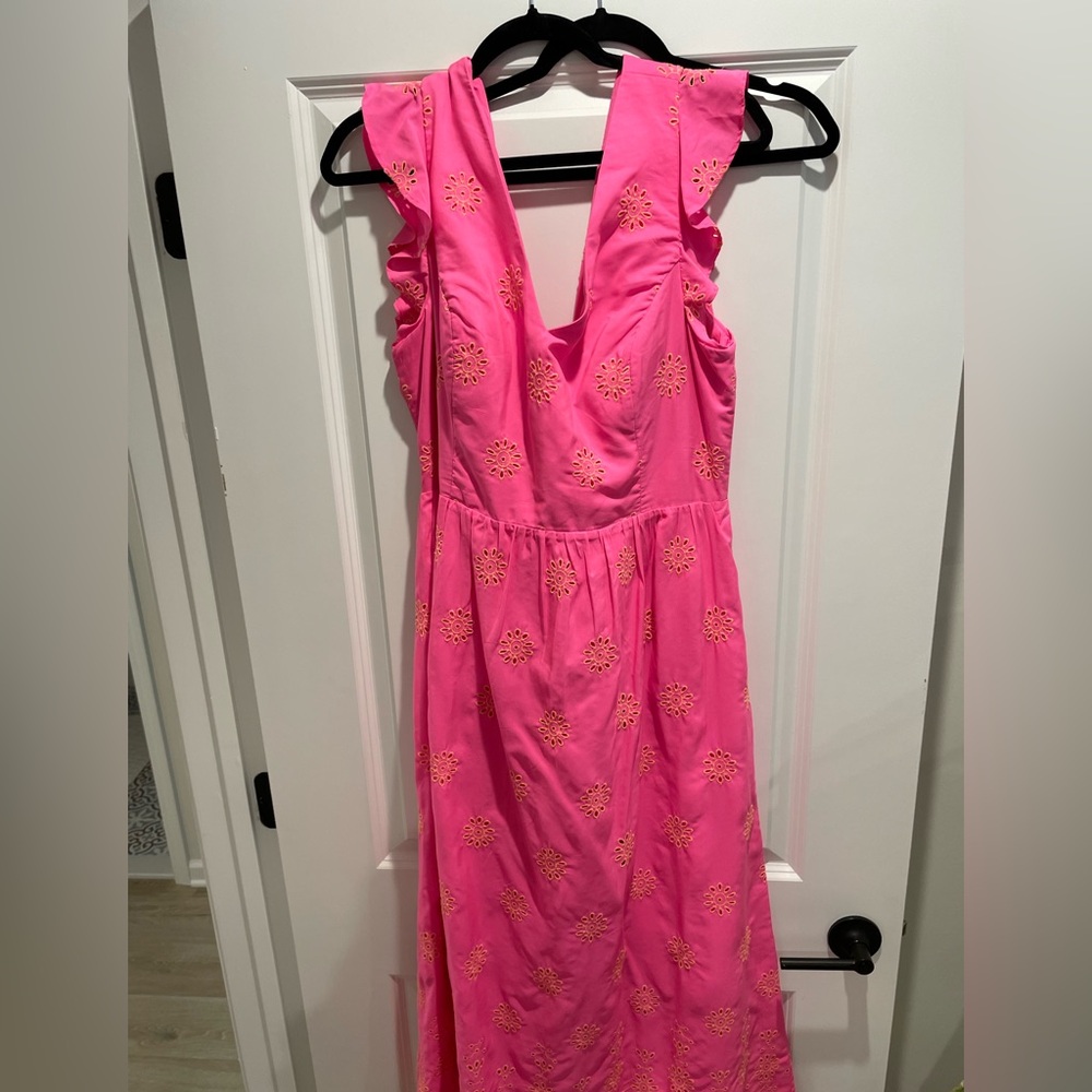Lilly Pulitzer Pink Maxi Dress with Gold Eyelet Details